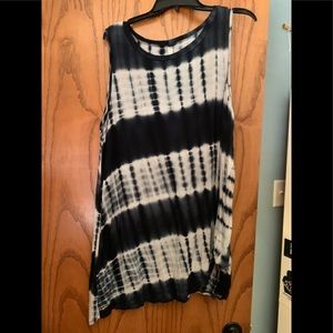 Navy and White Tie Dye Knotted Tank Top